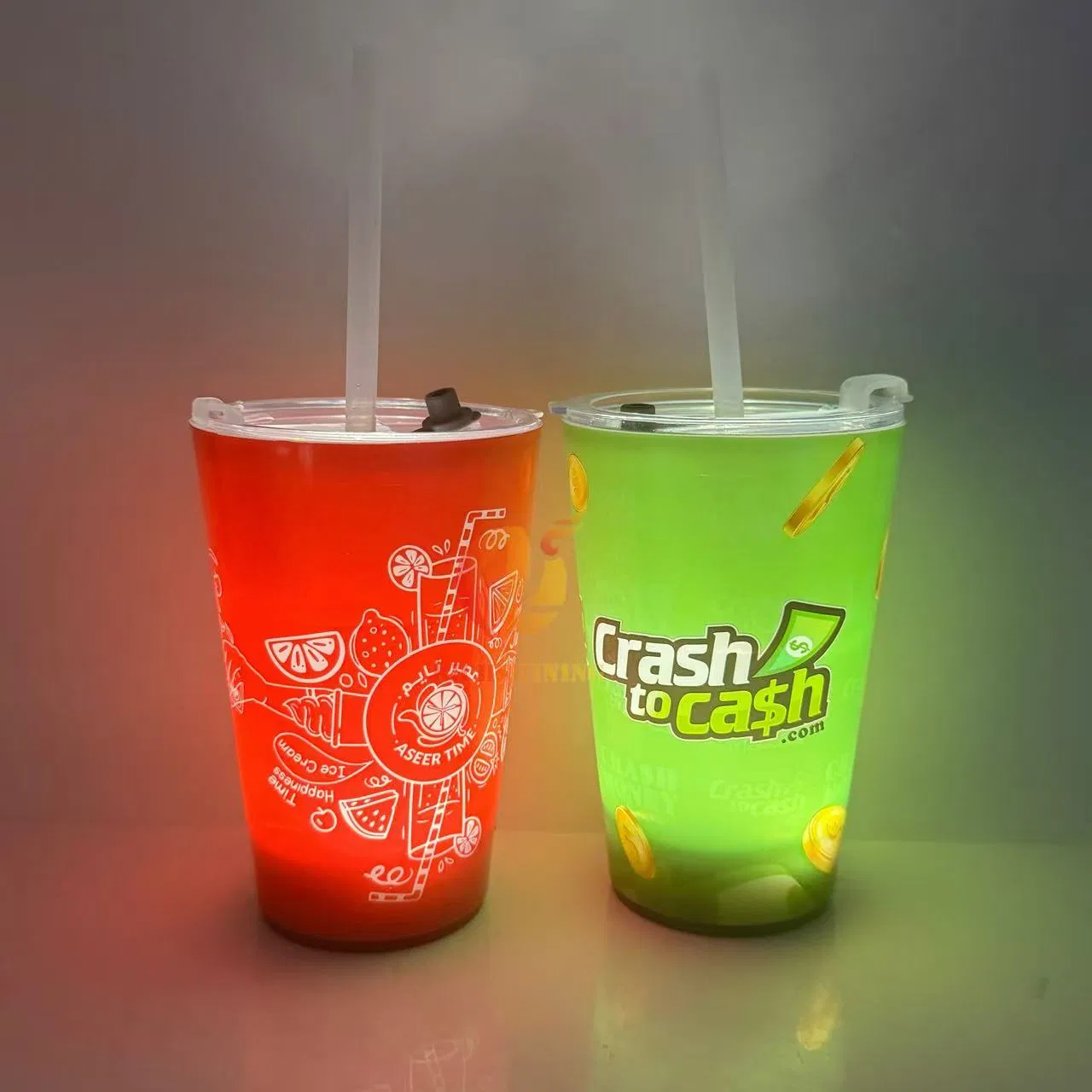 2025 LED Glass with Lid 12/14/16oz Drinking Cup Heat Transfer Printing Logo Liquid Water Activated LED Cup