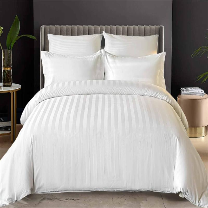 White Luxury Home Hotel Duvet Cover Sets 100 Cotton Bedding Set 3cm Striped Bed Linen and Duvet Covers