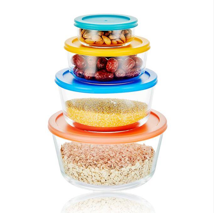 Wholesale Round Shape 270ml/820ml/1550ml/2650ml Glass Food Container with PE Lid