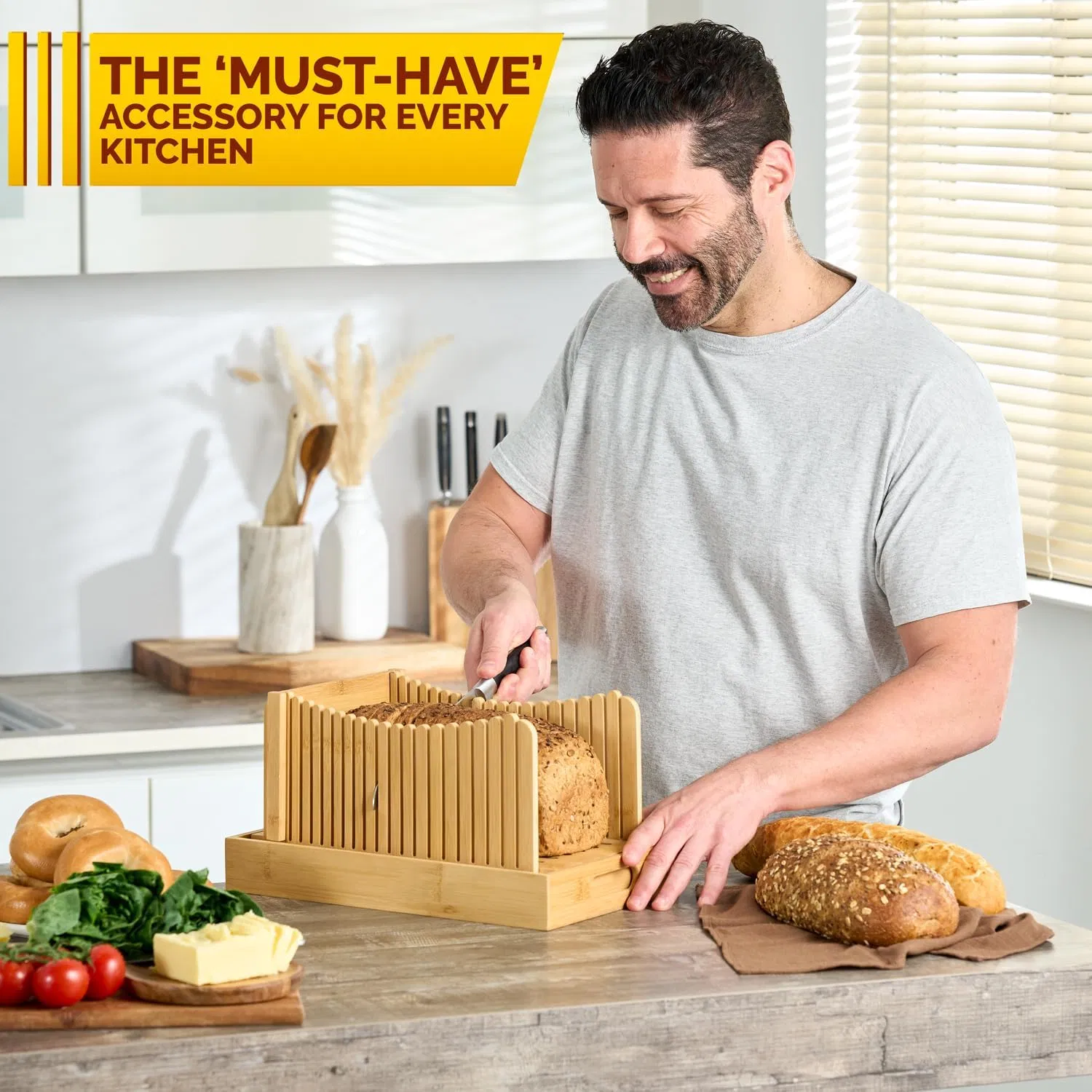New Bamboo Bread Slicer with Multi-Function and Folding Function