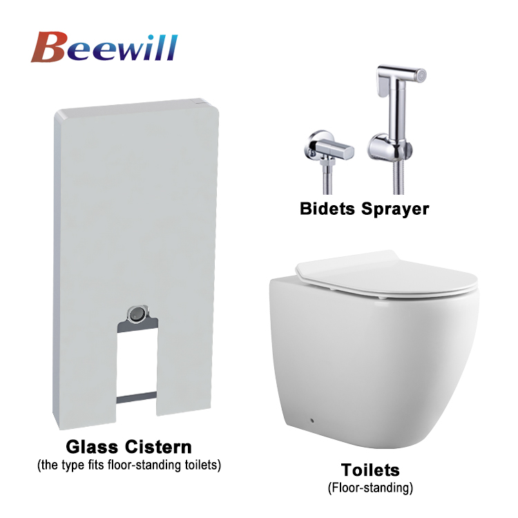 One-Stop Service Bathroom Glass Dual Push Concealed Cistern Floor Toilet with Wall Mounted Bidet Sprayer