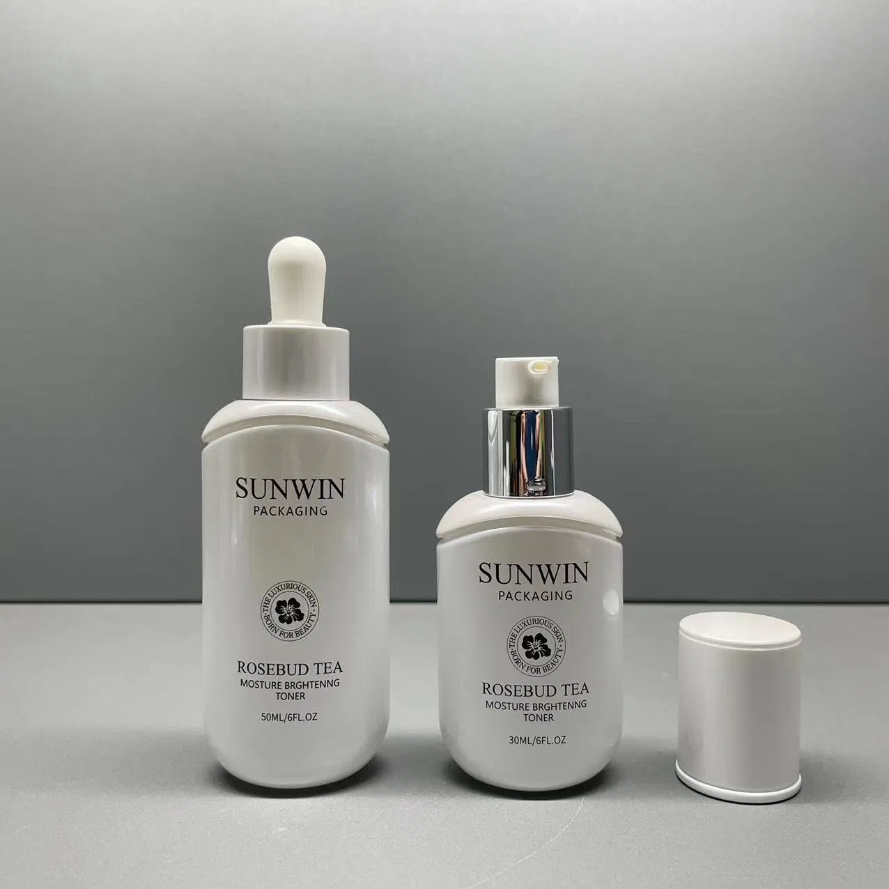 Elegant Pearl White Glass Bottle and Jar Set for Cosmetics