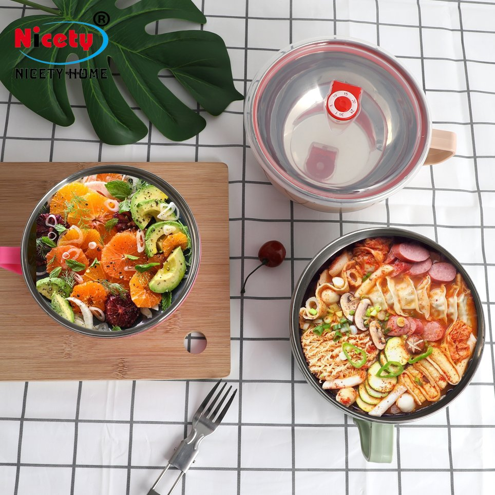 Wholesale Portable Plastic Soup Bowl Fruit Salad Bowl Stainless Steel Instant Noodle Bowl with Lids and Handle