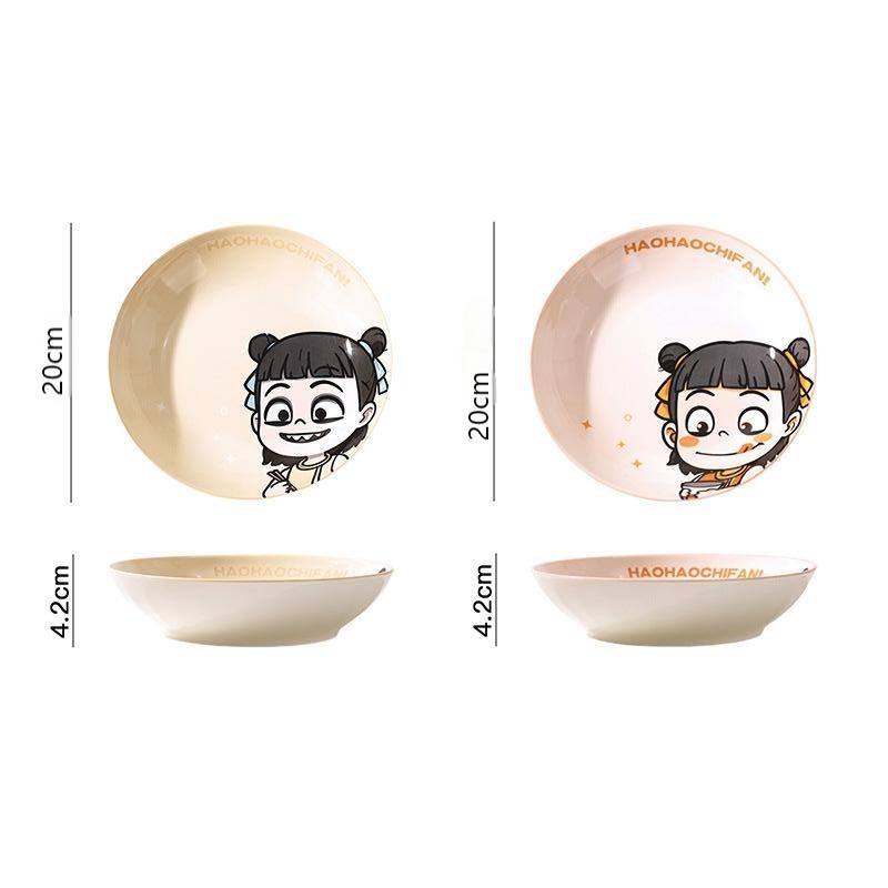 8"Coup Moon Soup Plate with Cartoon Decal Stoneware Ceramic Porcelain Tableware