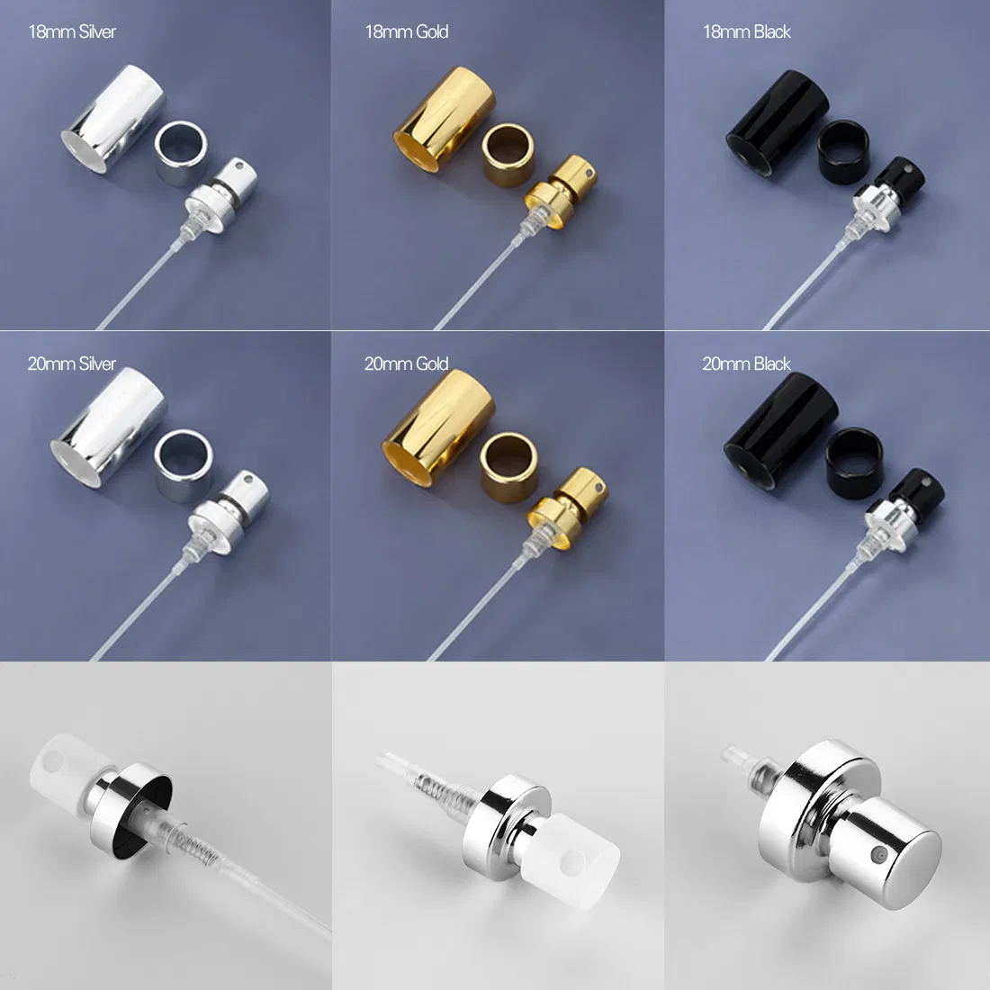 Wholesale 15 18 20mm Fine Mist Sprayer Shiny Silver Mini Aluminum Crimp Perfume Spray Pump for Perfume Bottle Cap