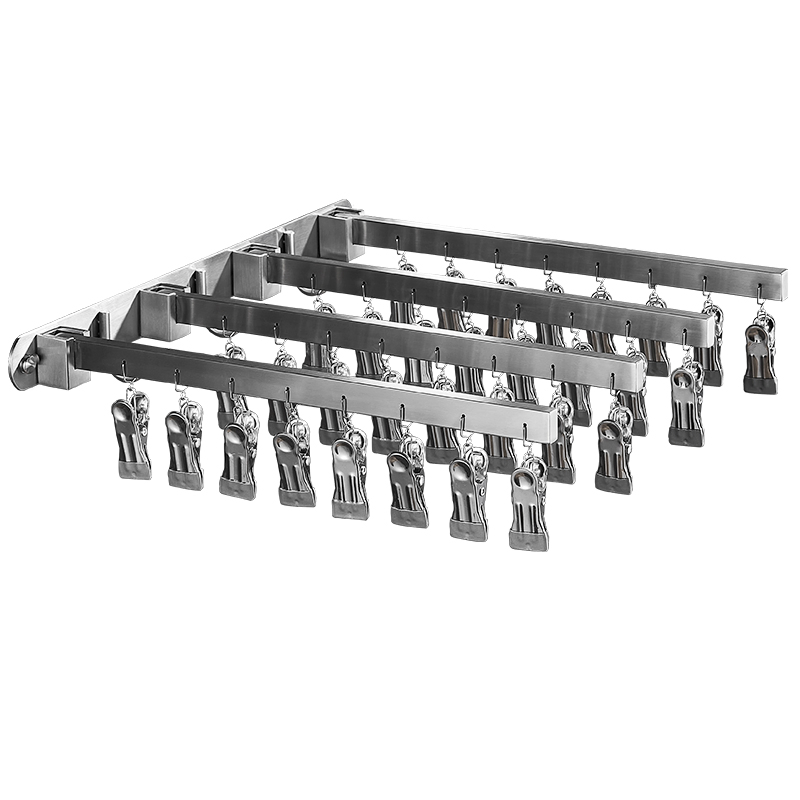 4 Foldable Towel Bar Stainless Steel Drying Rack with Sock Clip