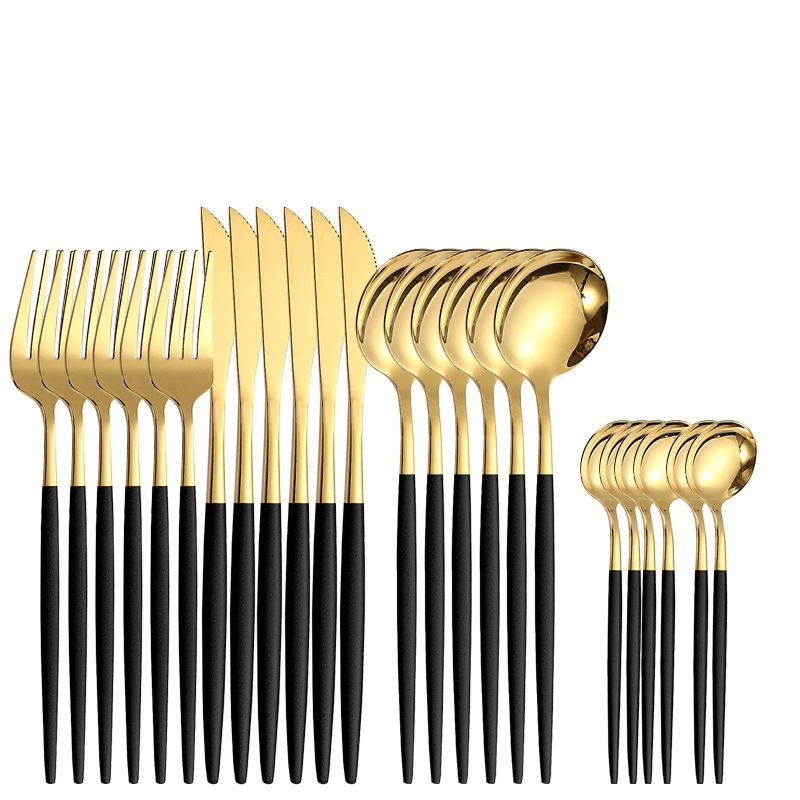 24pieces Stainless Steel Mirror Polished Tableware Cutlery, Kitchen Utensil Set,