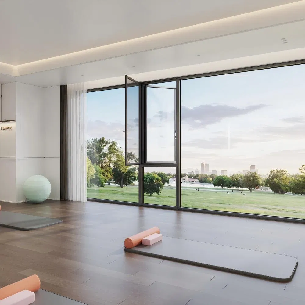 Алюминиевое окно с двойным стеклом и москитной сеткой