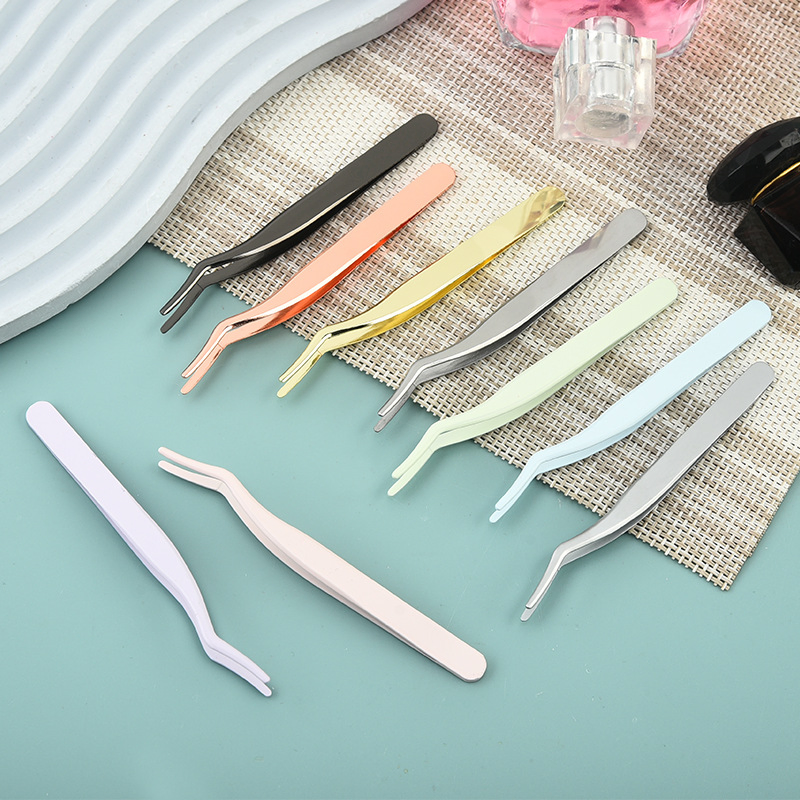 Custom Logo DIY Makeup cosmetic Beauty Tools Salon Stainless Steel Eyelash Tweezers