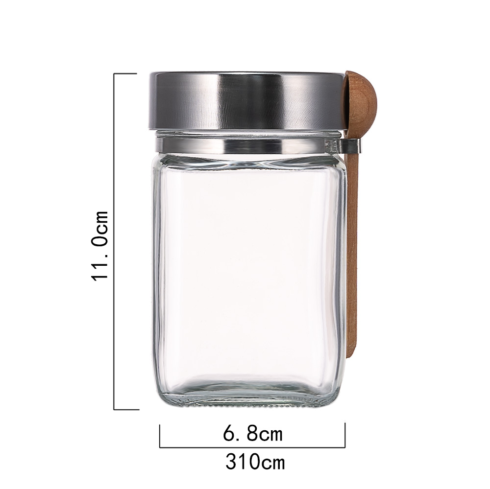 Пряные стеклянные банки 300 мл с деревянными ложками