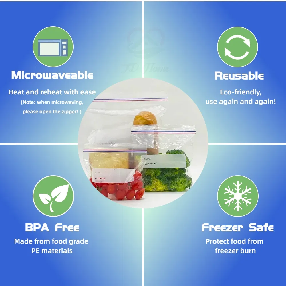 PE Food Grade Color Plastic Packaging Freezer Storage Zipper Bag Grip Seal Sandwich Self Sealing Seal Top Zipplock Bags for Fruit Snack Vegetable Candy Meat