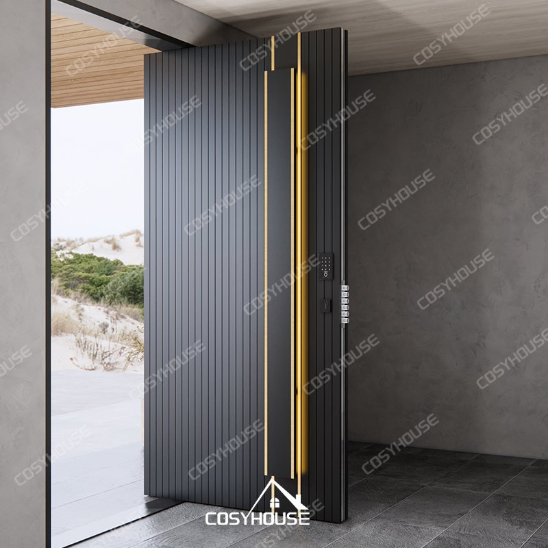 Luxury Oversized Aluminum Metal Front Pivot Joint Door Heavy Duty Large Pivot Security Door Contemporary Pivot Modern Entry Door