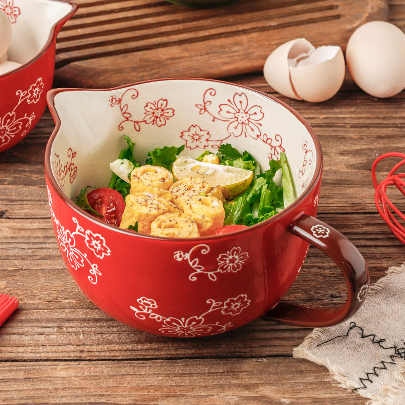 Household Kitchen Egg Beater Cup Printing Sakura Mixing Bowl Salad Bowl