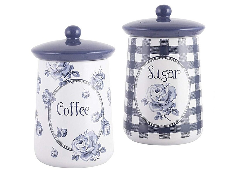 Set of 3 Ceramic Canisters for Tea Coffee Sugar Home Kitchen Accessory