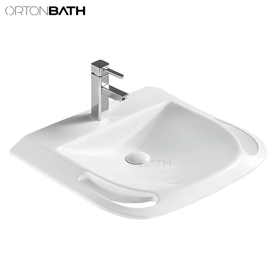 Ortonbath Ada Compliant Wall Mount Sinks Disabled Washbasin Handicapped Hand Wash Basin Sinks for The Disabled Wheelchair Accessible Ada Basin with Grab Bar