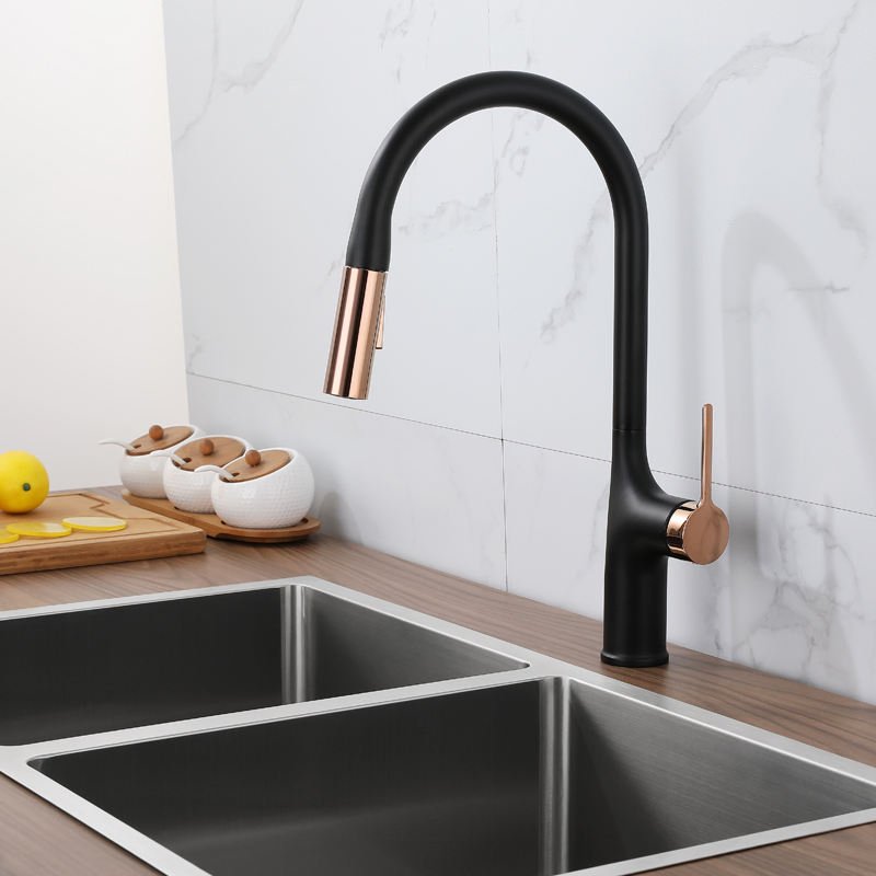 Kitchen Faucet Single Handle Pull Down Kitchen Tap Single Hole Black Gold Faucets Hot Cold Water Mixer Tap