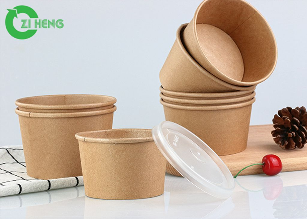 Disposable Custom Printed Kraft Paper Salad Rice Noodle Bowl with Lid