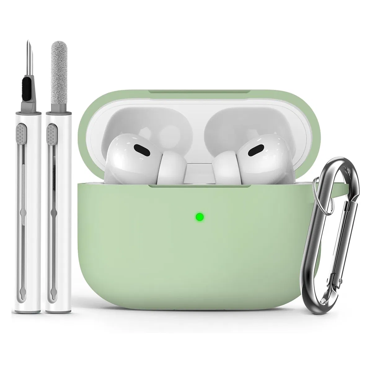 Чехол силиконовый для AirPods с ручкой-чистилкой и карабином
