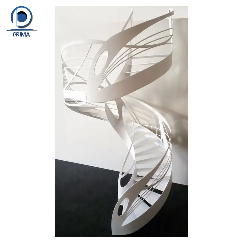 LED Light Customized Indoor Curved Staircase Steel Curved Glass Stairs