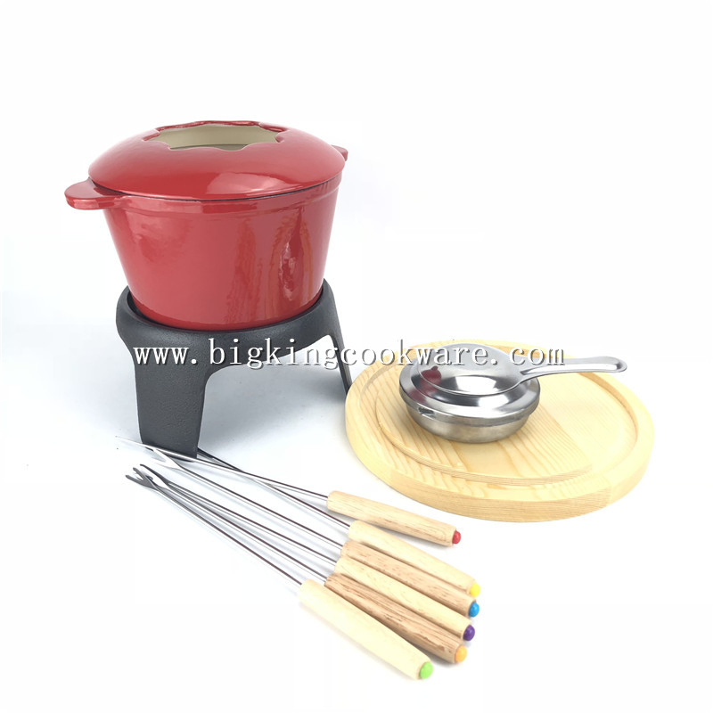 Stovetop Fondue Set Enameled Cast Iron Pot Chocolate Cheese Forks
