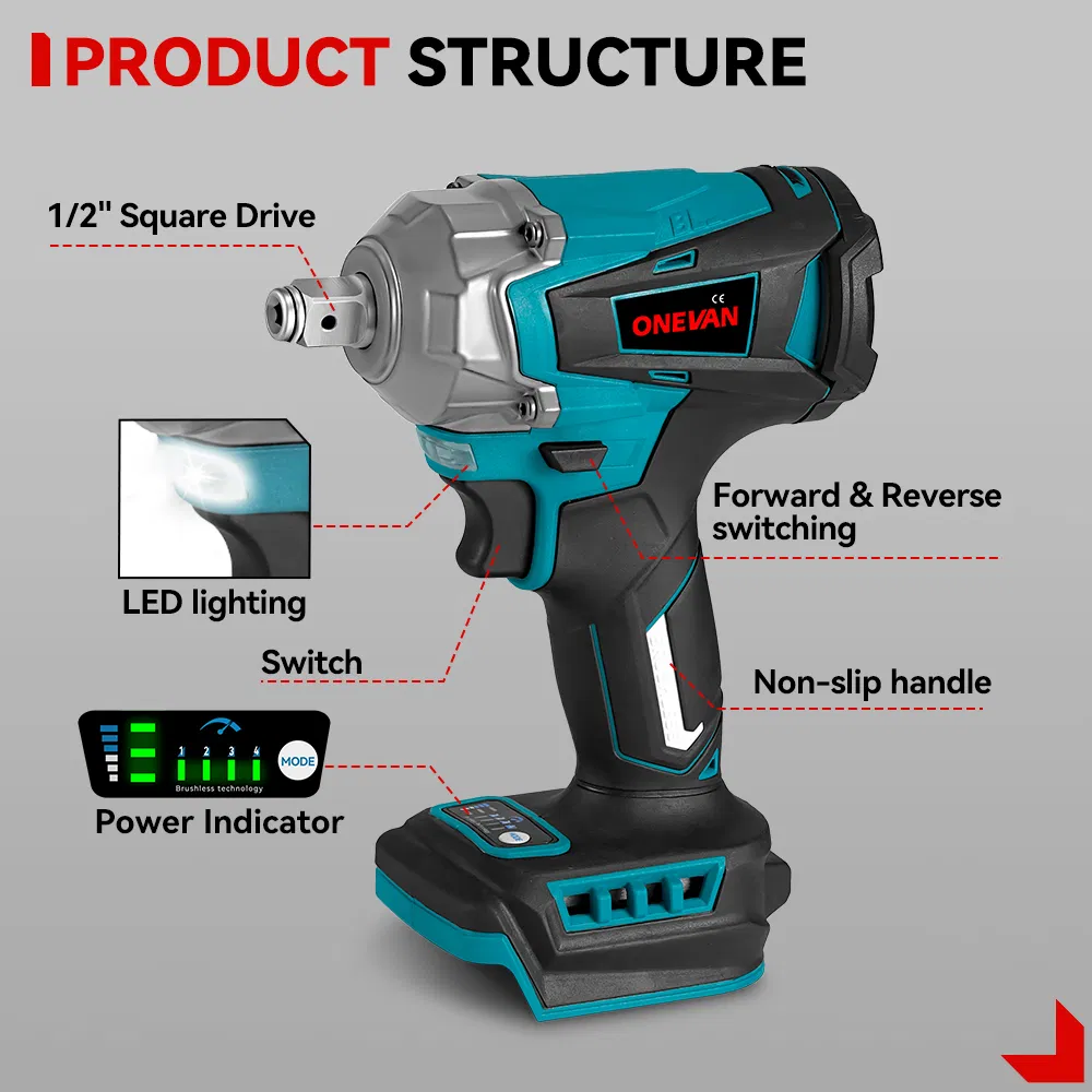 500n. M Rechargeable Handheld Electric Wrench Multifunctional Brushless Electric Impact Wrench Cordless Power Tool