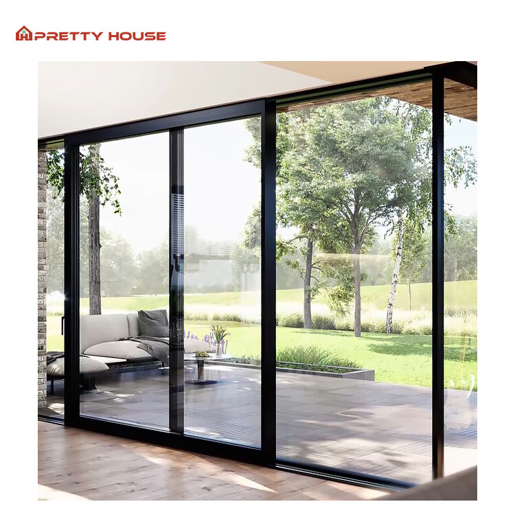 Aluminum Alloy Black and White Narrow Frame Glass Door Aluminum Sliding Doors