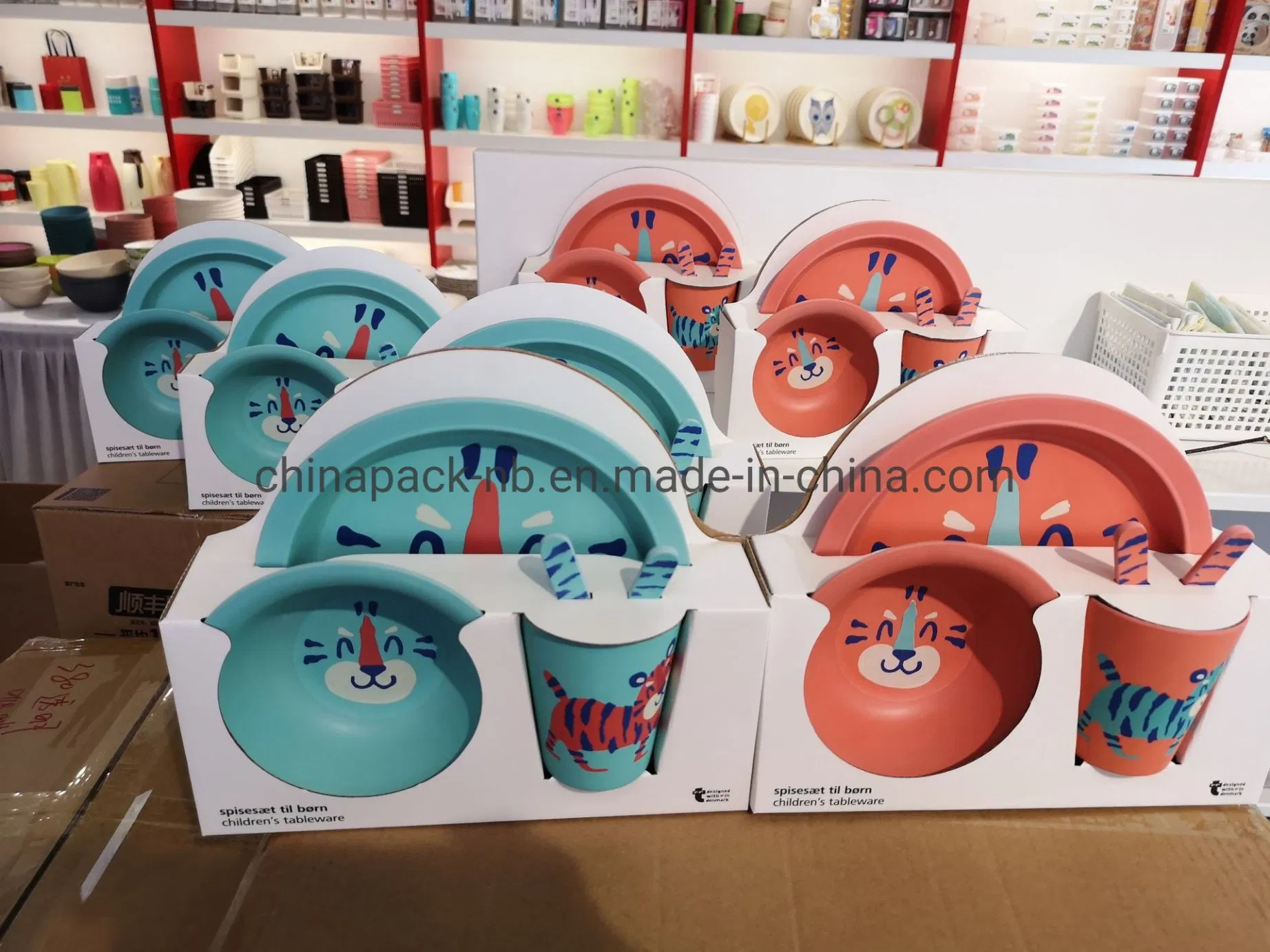 4 Piece Kids Bamboo Eating Dinner Set Plate Bowl & Cutlery Natural Eco-Friendly