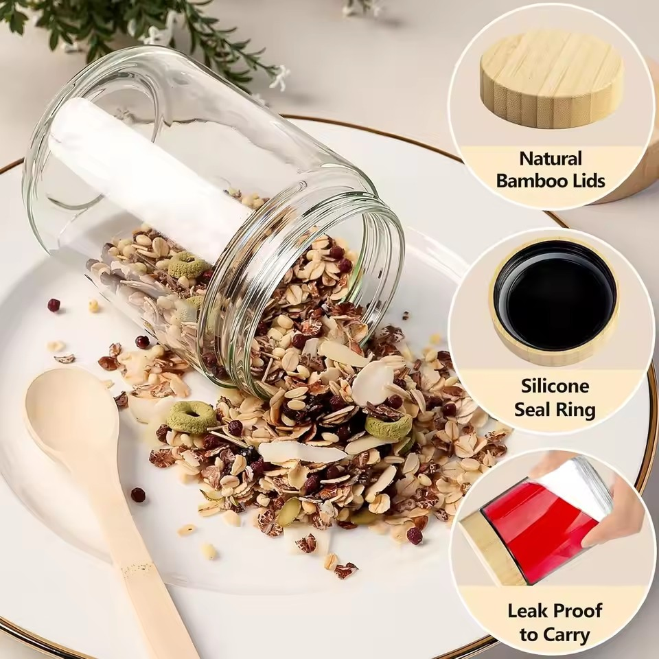 Стеклянные банки для хранения продуктов с деревянной крышкой