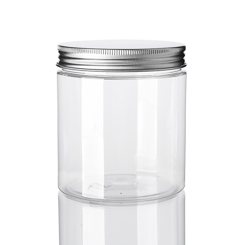 Hot Sale Clear Pet Plastic Jars with Silver Aluminum Lids for Food & Home Storage
