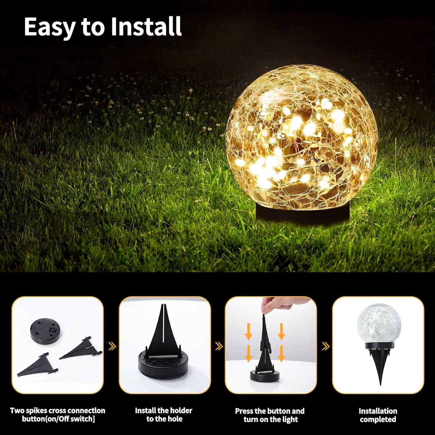 Outdoor Waterproof Garden-Cracked Glass Solar LED Walkway Globe Lights