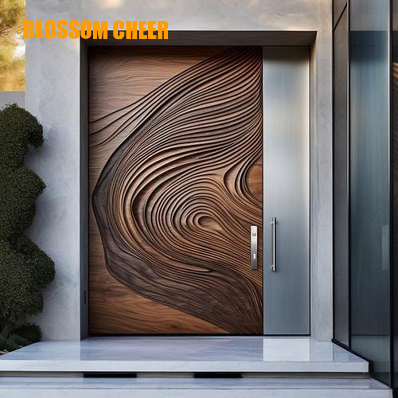 High Quality Paint Wooden High-End Solid Wood Relief Craft Flat off-Axis Door