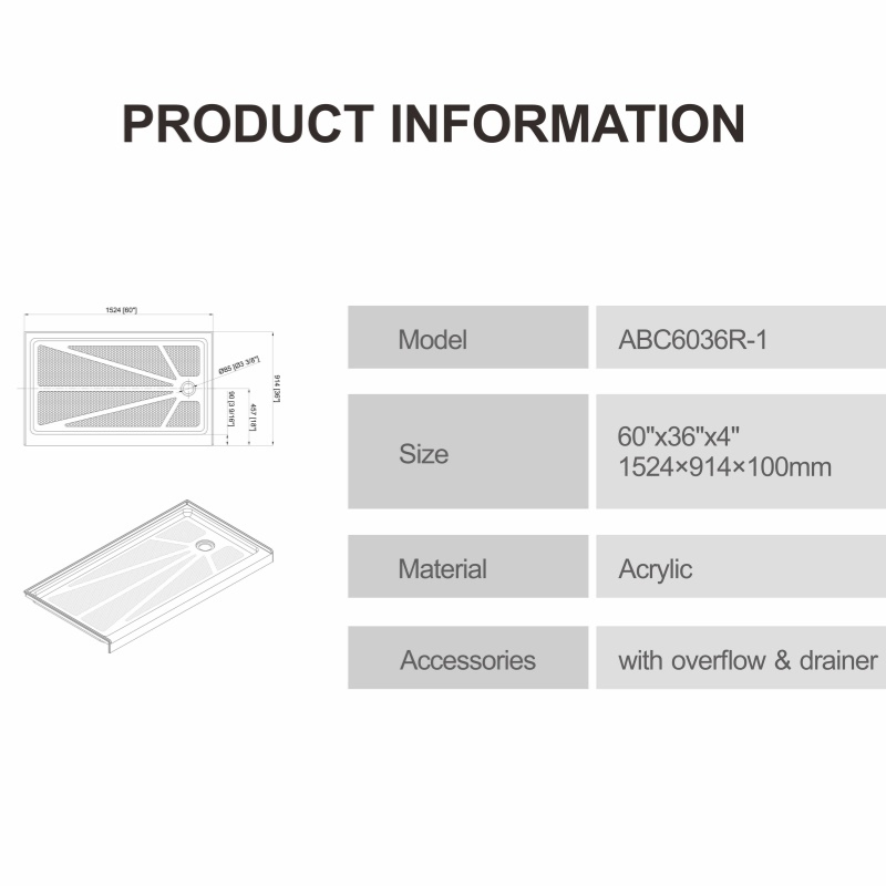Custom Right Drain Right Drain Antislip Textured Surface Bathroom Shower Tray