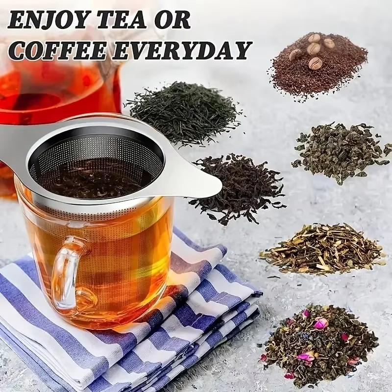 Double Handles Loose Leaf Tea Steeper Extra Fine Mesh Strainer Stainless Steel Tea Infuser Mesh Strainer with Drip Tray