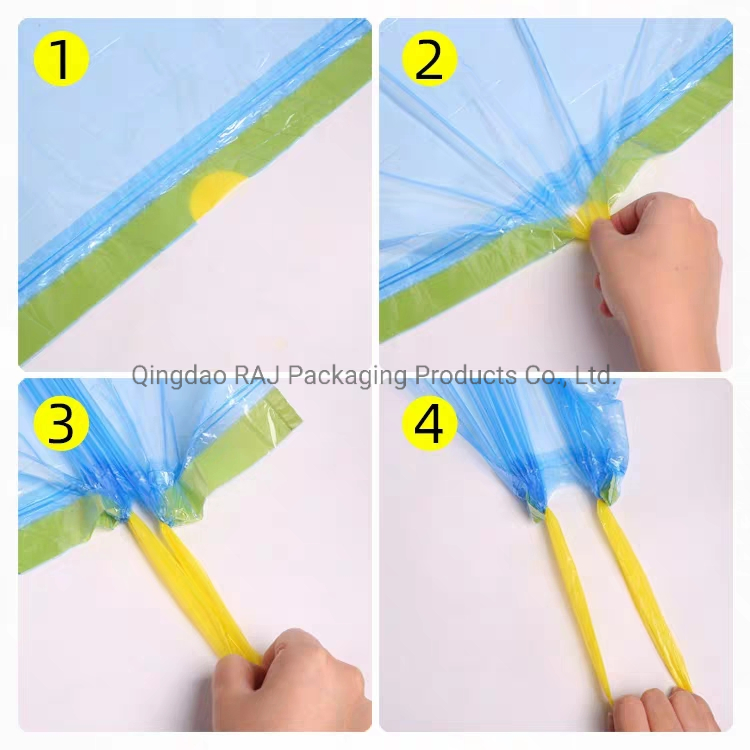 Colored Biodegradable Plastic Drawstring Garbage Trash Bag with Square Bottom