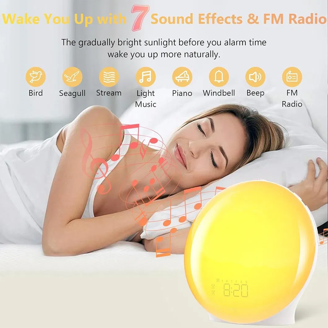 Light LED Alarm Clock Bedside Table Lamp Night RGB Sunset USB Sleeping Digital Timer Wake up Light Sunrise Alarm Clock
