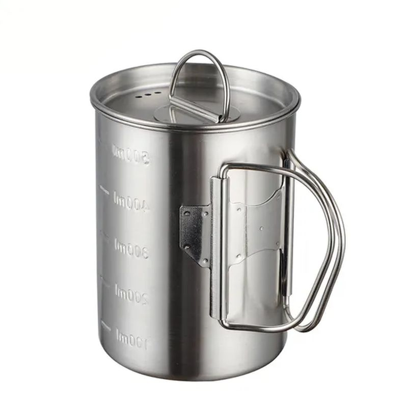 Stainless Steel Camping Travel Mug with Lid Folding Handle Outdoor Cup Tg001_12