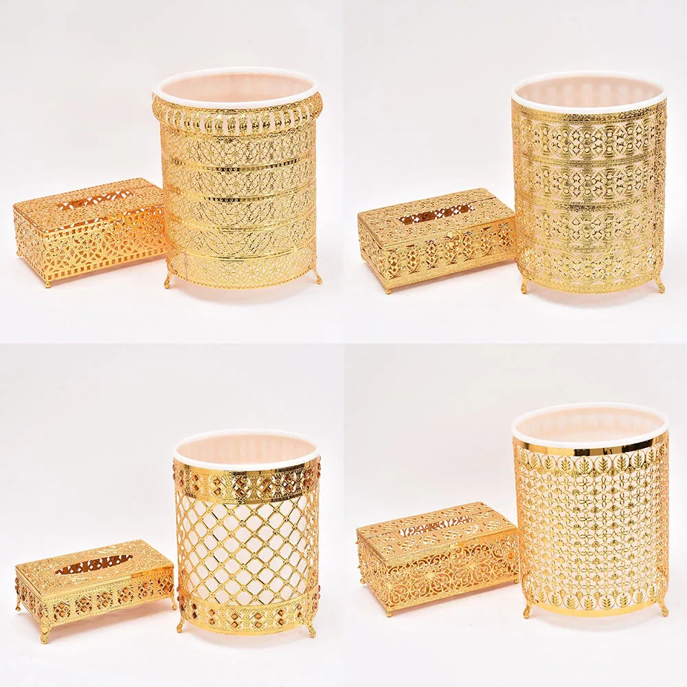 Electroplating Metal Home Decoration Tissue Box Trash Can Set