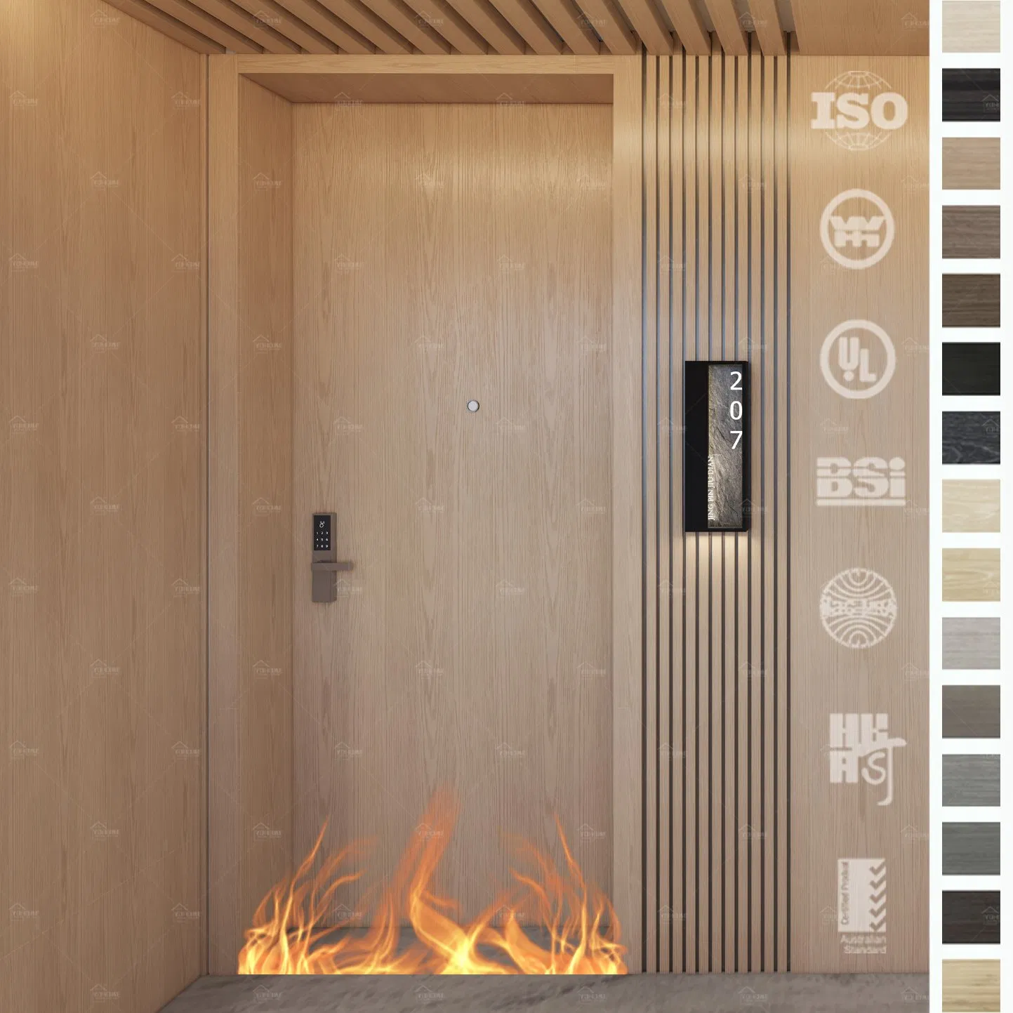 China Top Factory Custom Hotel Fire Doors Rating Hotel Fire Safety Doors with Smart Lock Guest Room Entrance Fire Doors