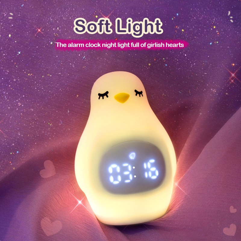 Penguin Kids Alarm Clock Rechargeable Nightlight for Girls