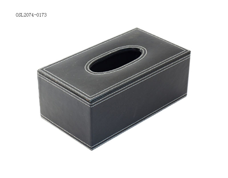 Hotel Supplies Black PU Leather Round Tissue Box Leather