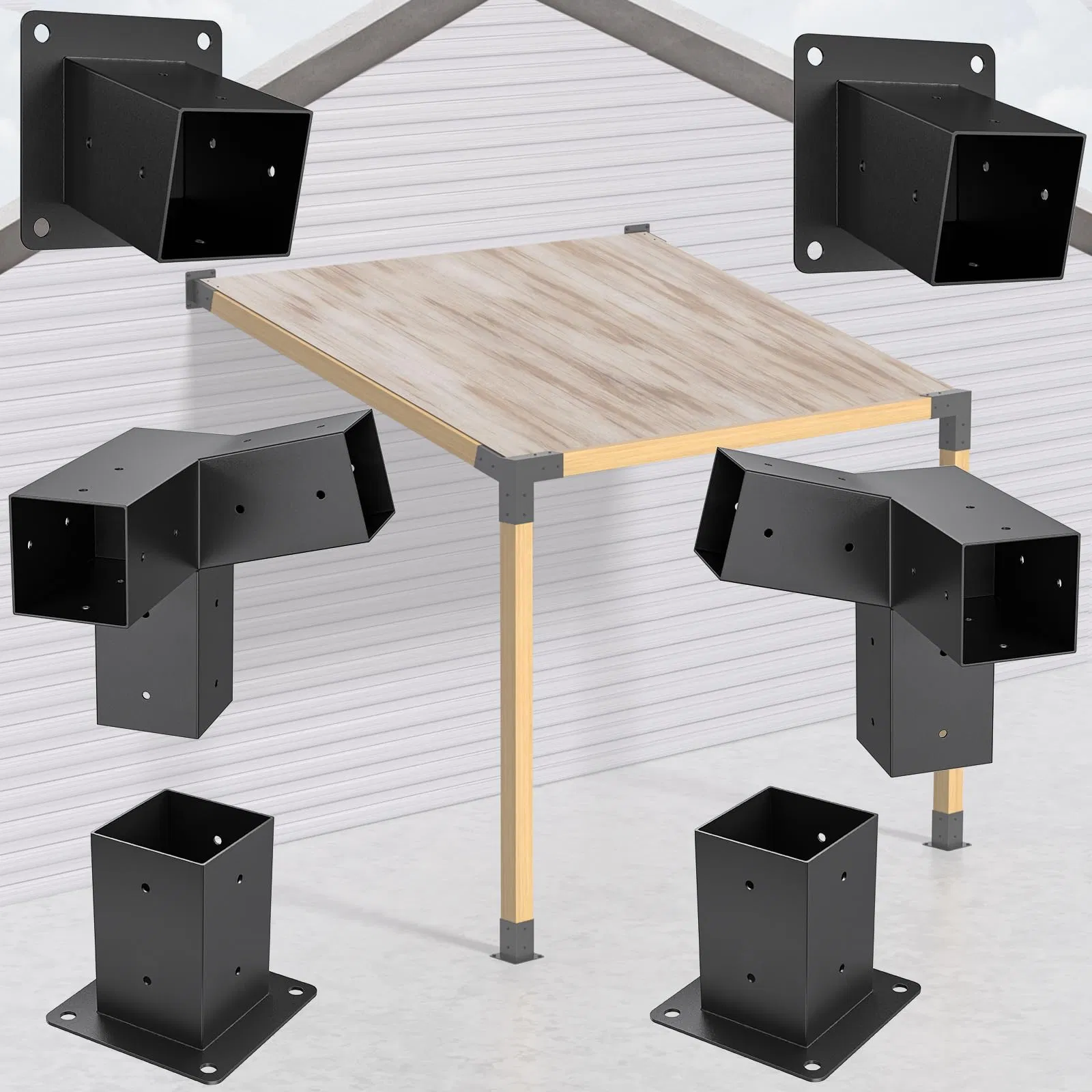 Outdoor Solid Stainless Steel Wooden Pergola Gazebo Kit Base Support and 3 Way Right Angle Corner Bracket