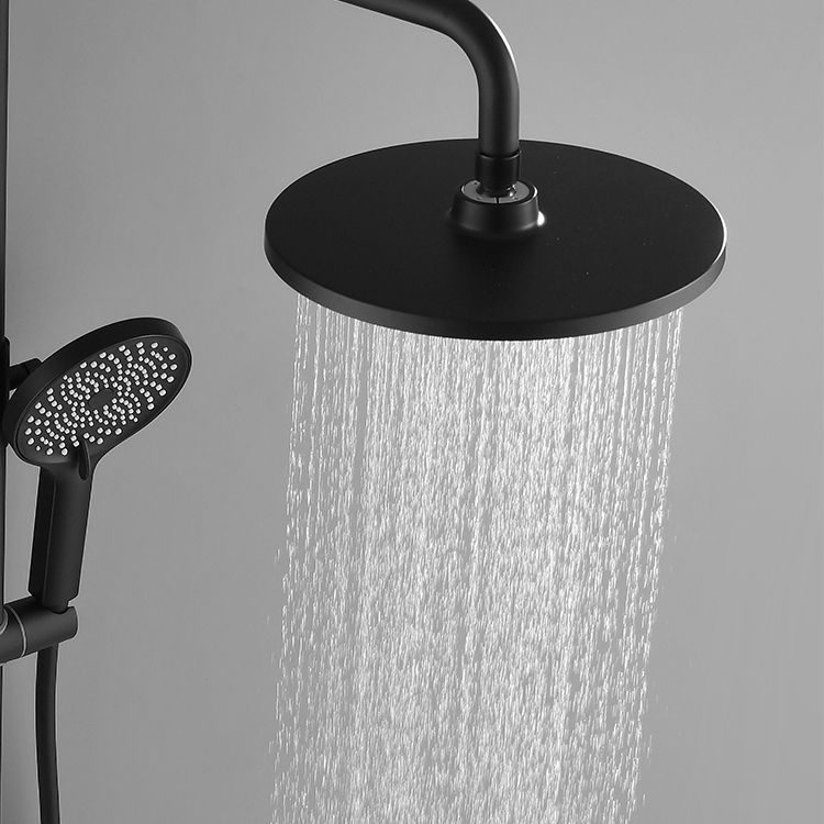 Factory Wholesale Wall Mounted Bathroom Shower Set Water Tap Stainless Steel Matte Black Shower Mixer Faucet Water Saving Round Rainfall Head Shower