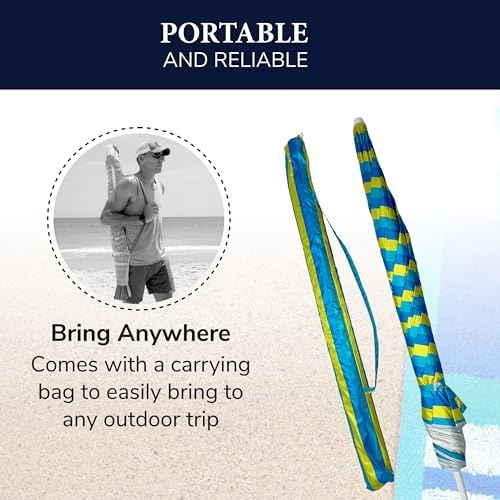 Hot Sale 6FT Beach Sun Sand Umbrella, Portable Beach Umbrella, Shoulder Carry Strap, Bold Stripe, UV Protection Beach Umbrella