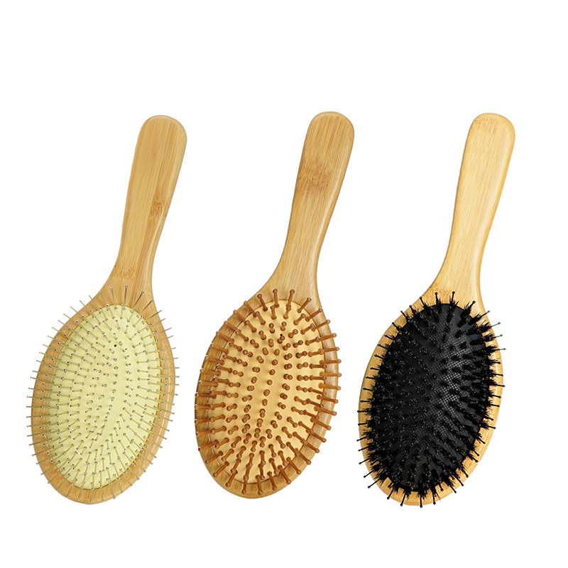 Массажная щетка для волос из бамбука с натуральной щетиной