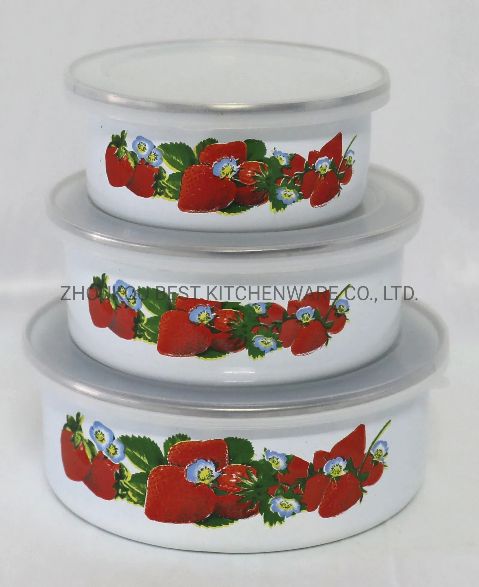 5PCS Enamel Storage Bowl Set with Plastic Lid