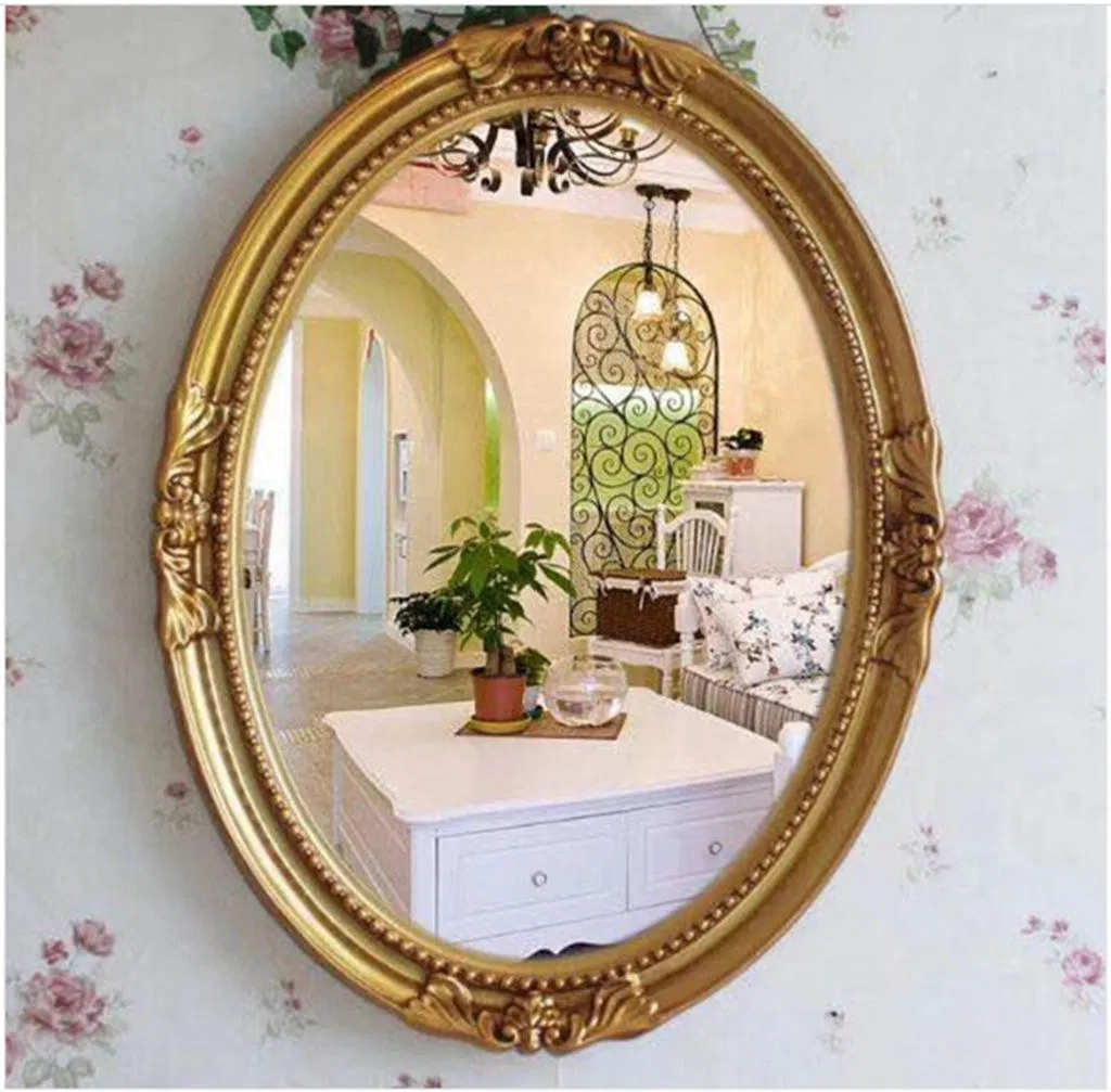 Classic Unique Oval Egg Antique Wall Decorative Decoration Living Frame Makeup Hotel Room Styling Bathroom Framed Mirror