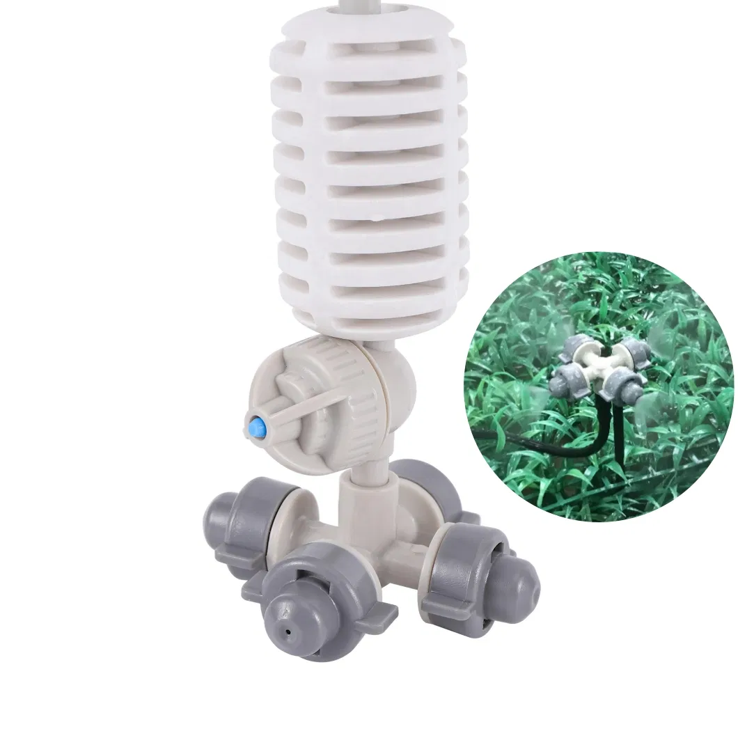 4 Outlets Mist Nozzle Micro Sprinkler Fogger Sprayer for Greenhouse & Farm Irrigation System