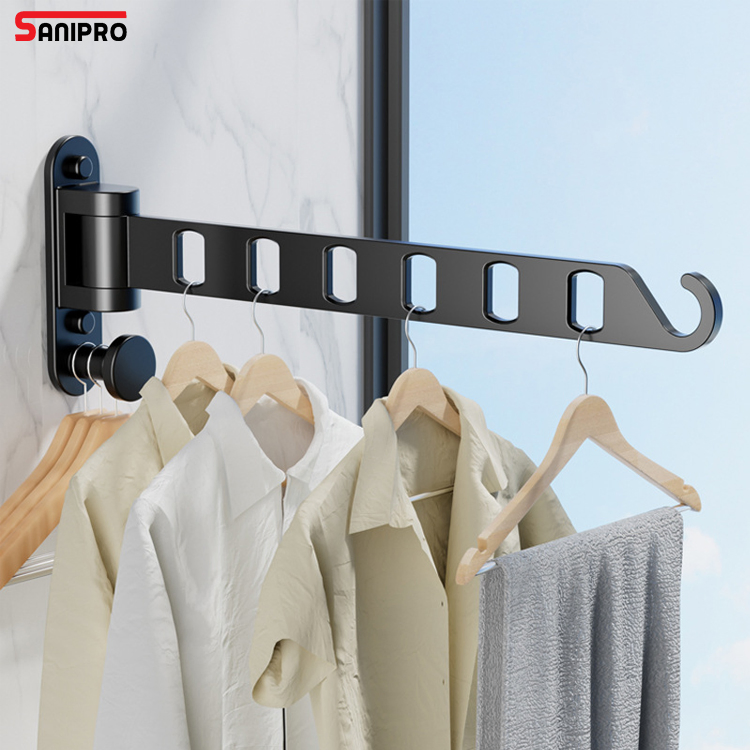 Sanipro 180 Degree Rotation Saving Space Wall Mounted Storage Hanger Folding Clothes Hanging Rod Bathroom Balcony Drying Rack