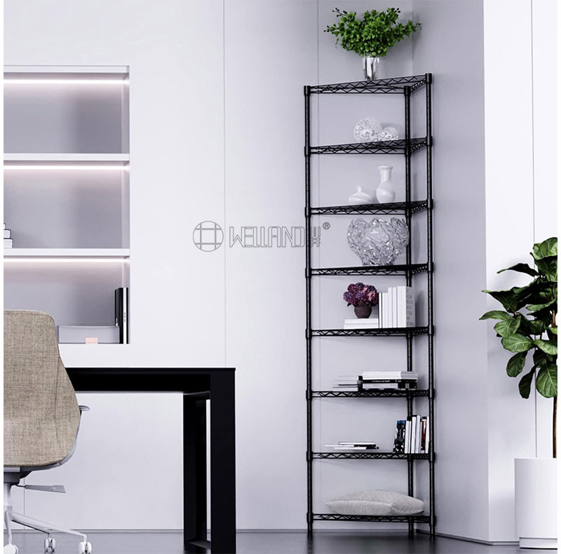 Vertical Triangle 8 Tiers Space Saving Storage Black Metal Corner Wire Rack