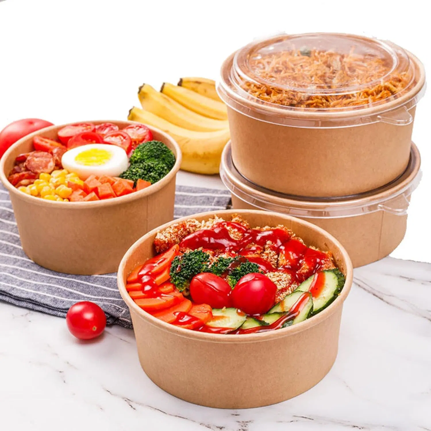 Custom Printing Leakproof Disposable Kraft Paper Takeaway Salad Bowl